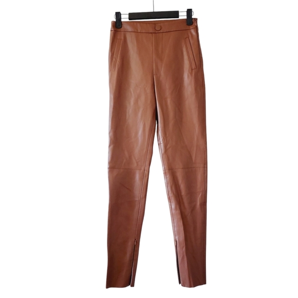 NWOT Zara Faux Leather Ankle Zip High Rise Pants XS - Picture 2 of 7